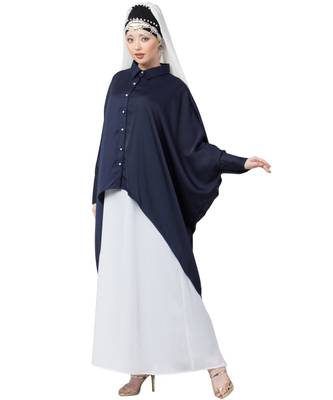 Blue Nazneen Front Open Shirt Kaftan With Inner Casual Abaya 4