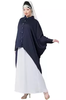 Blue Nazneen Front Open Shirt Kaftan With Inner Casual Abaya