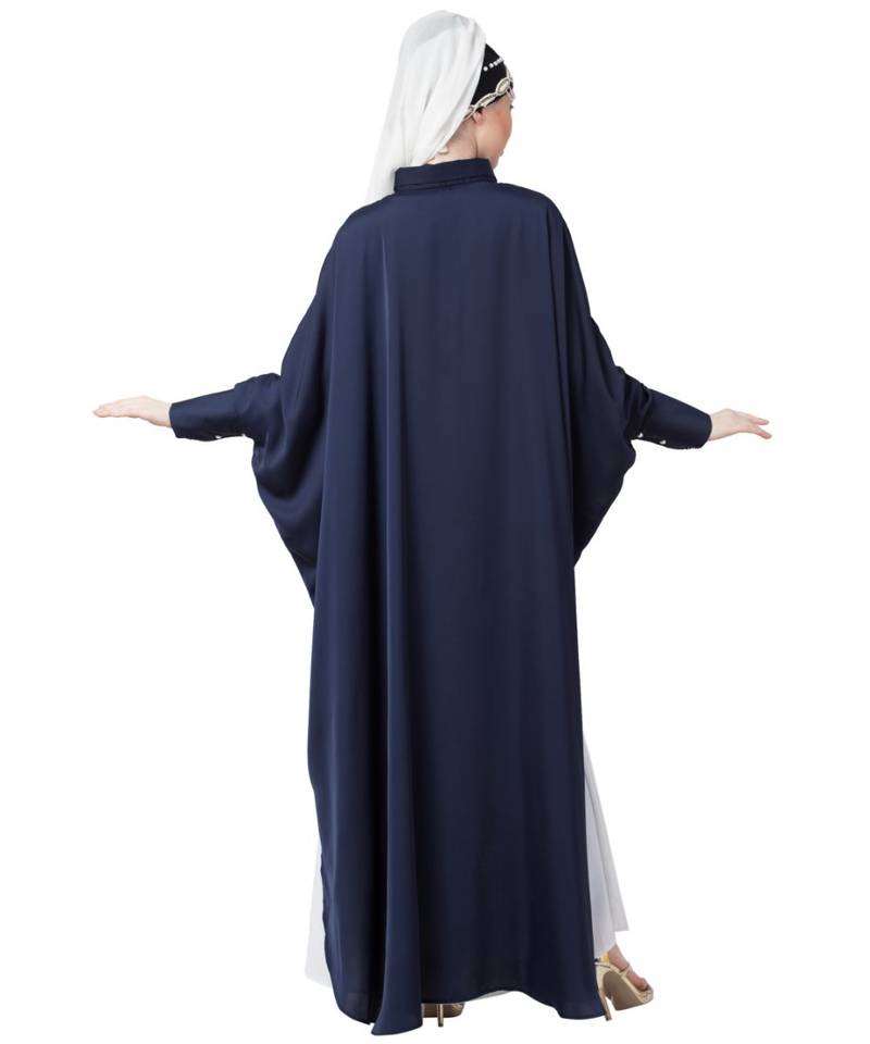 Blue Nazneen Front Open Shirt Kaftan With Inner Casual Abaya