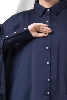 Blue Nazneen Front Open Shirt Kaftan With Inner Casual Abaya