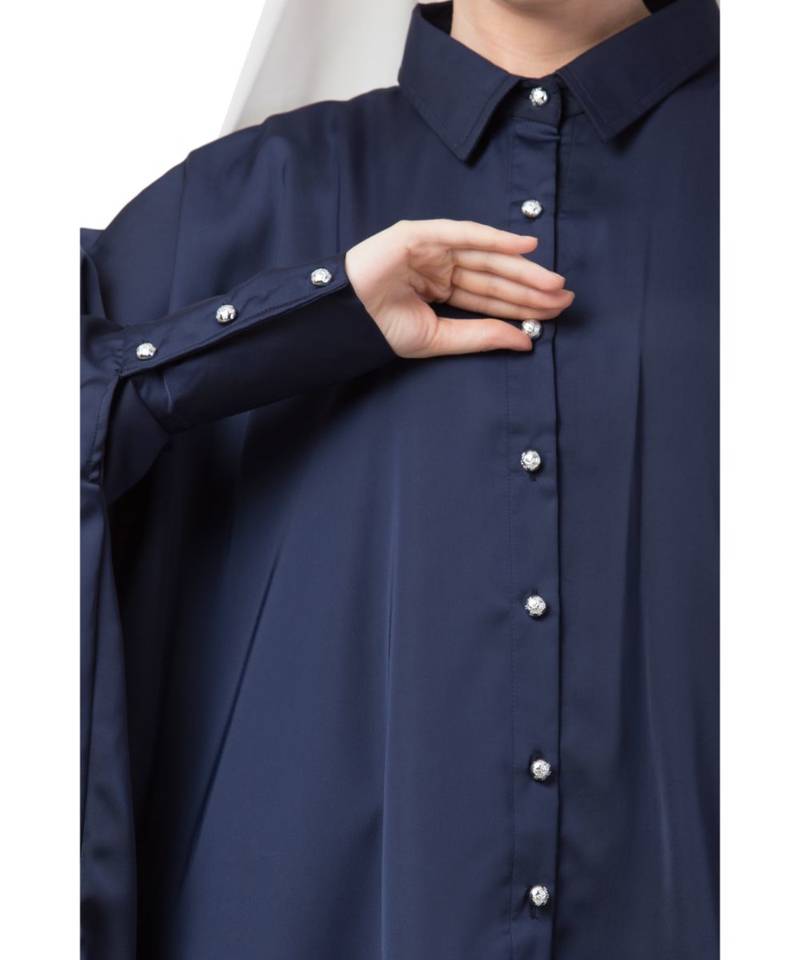 Blue Nazneen Front Open Shirt Kaftan With Inner Casual Abaya