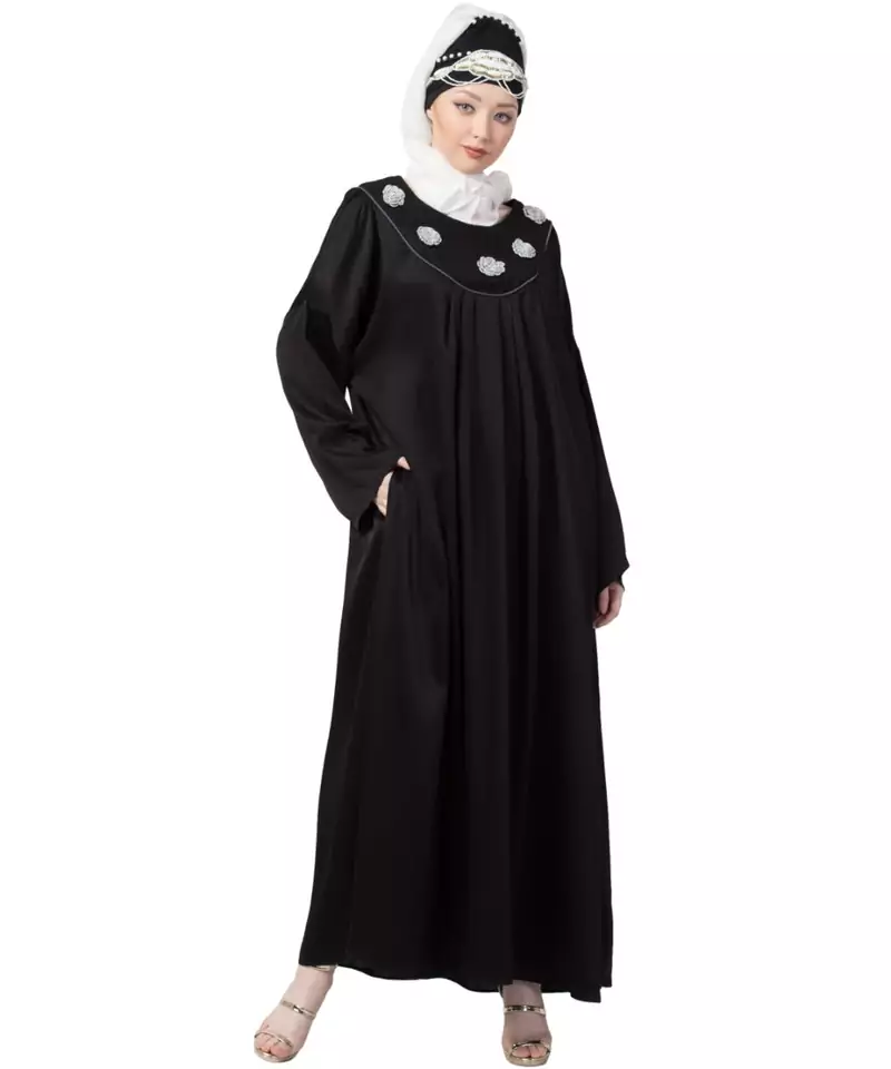 Black Nazneen Scallop Yoke Bohemian Casual Abaya