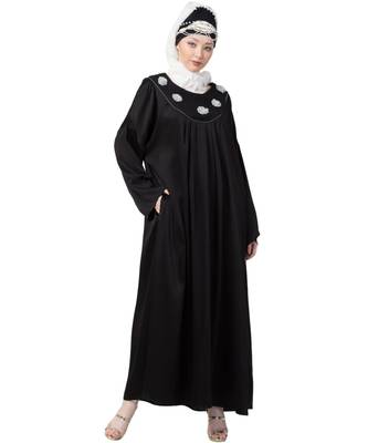 Black Nazneen Scallop Yoke Bohemian Casual Abaya 1