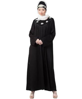 Black Nazneen Scallop Yoke Bohemian Casual Abaya 2