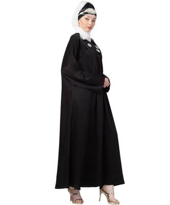 Black Nazneen Scallop Yoke Bohemian Casual Abaya 3