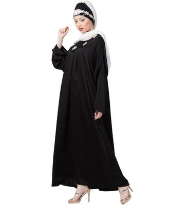 Black Nazneen Scallop Yoke Bohemian Casual Abaya 4