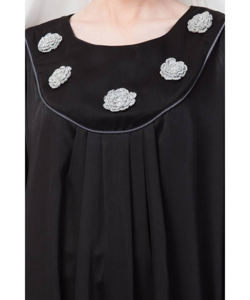 Black Nazneen Scallop Yoke Bohemian Casual Abaya