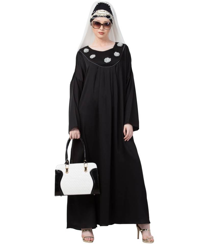 Black Nazneen Scallop Yoke Bohemian Casual Abaya