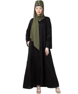 Black Front Open V Neck Black Nida Abaya 1