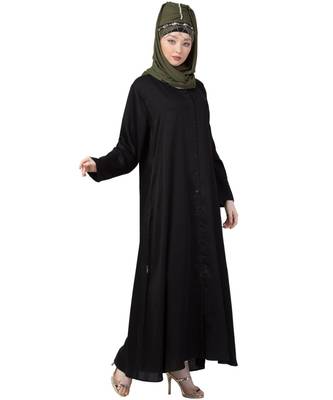 Black Front Open V Neck Black Nida Abaya 2