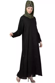 Black Front Open V Neck Black Nida Abaya