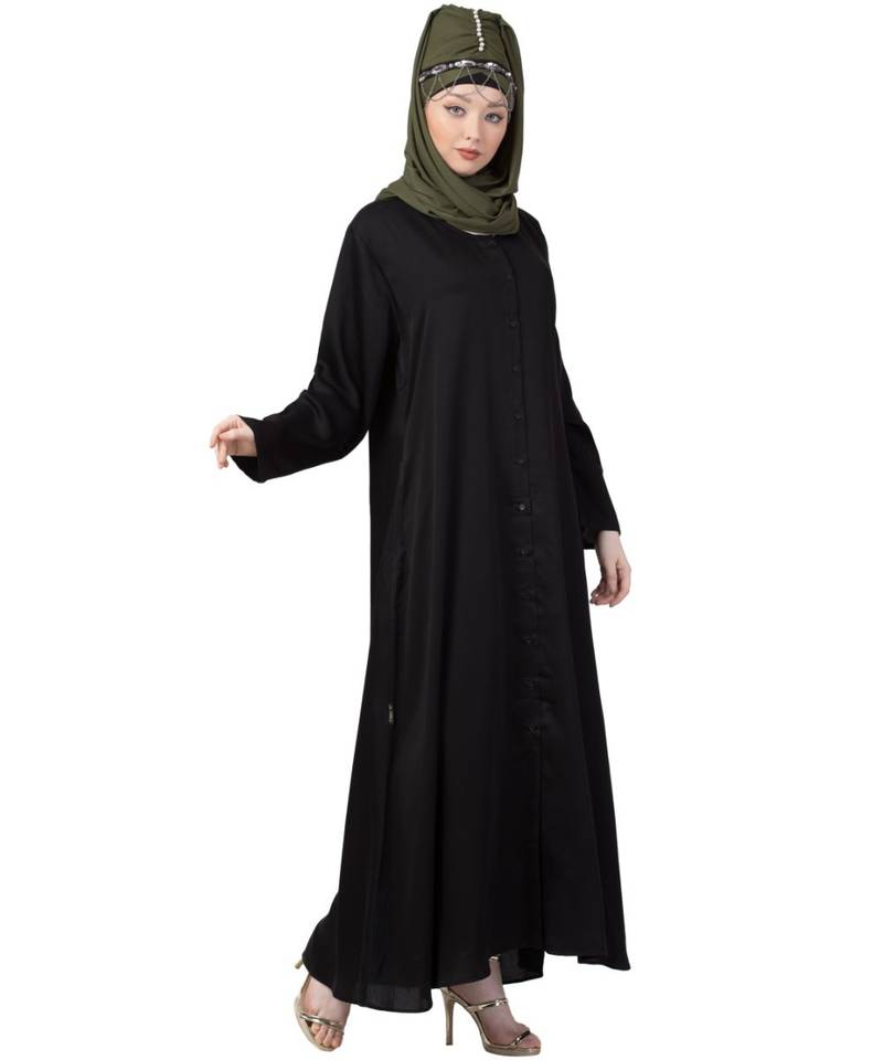 Black Front Open V Neck Black Nida Abaya