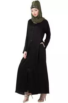 Black Front Open V Neck Black Nida Abaya