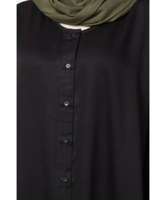 Black Front Open V Neck Black Nida Abaya 4