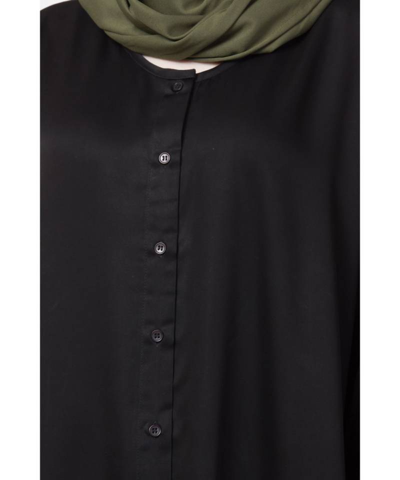 Black Front Open V Neck Black Nida Abaya