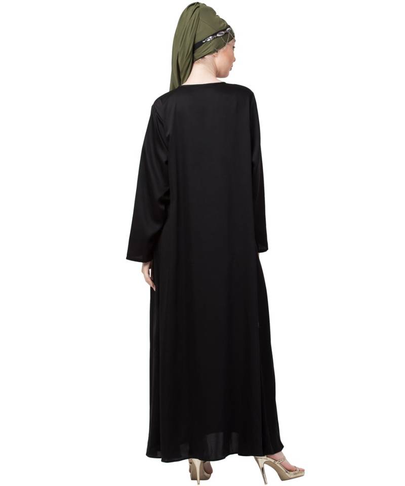 Black Front Open V Neck Black Nida Abaya