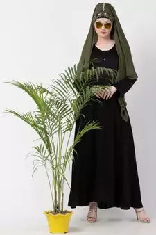 Black Front Open V Neck Black Nida Abaya