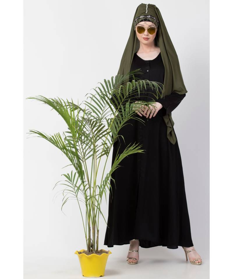 Black Front Open V Neck Black Nida Abaya