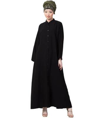 Black Nazneen Front Open Chinese Collar Casual Abaya 1