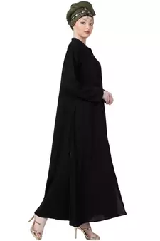 Black Nazneen Front Open Chinese Collar Casual Abaya