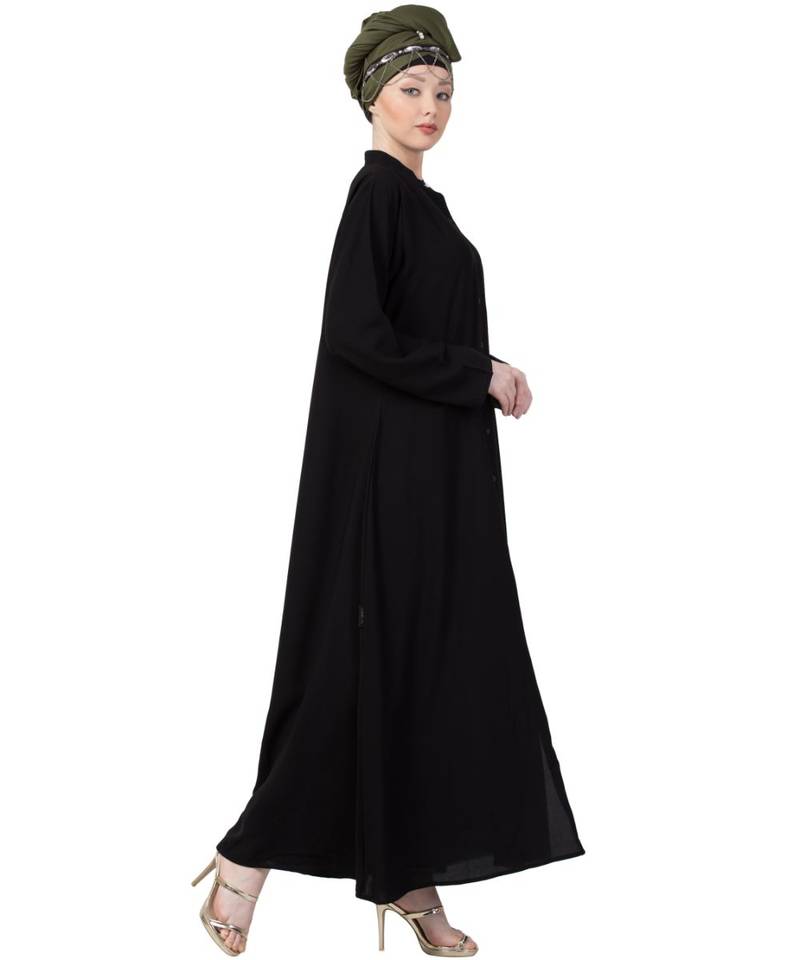 Black Nazneen Front Open Chinese Collar Casual Abaya