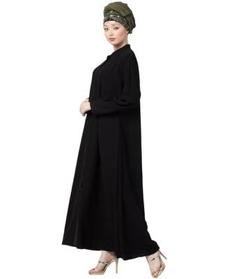 Black Nazneen Front Open Chinese Collar Casual Abaya 3