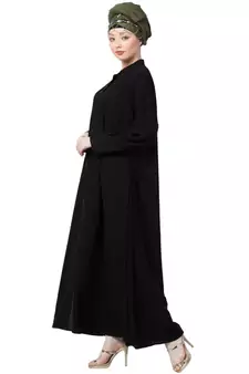 Black Nazneen Front Open Chinese Collar Casual Abaya
