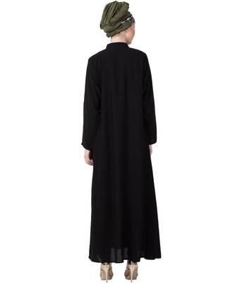 Black Nazneen Front Open Chinese Collar Casual Abaya 4