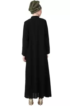 Black Nazneen Front Open Chinese Collar Casual Abaya