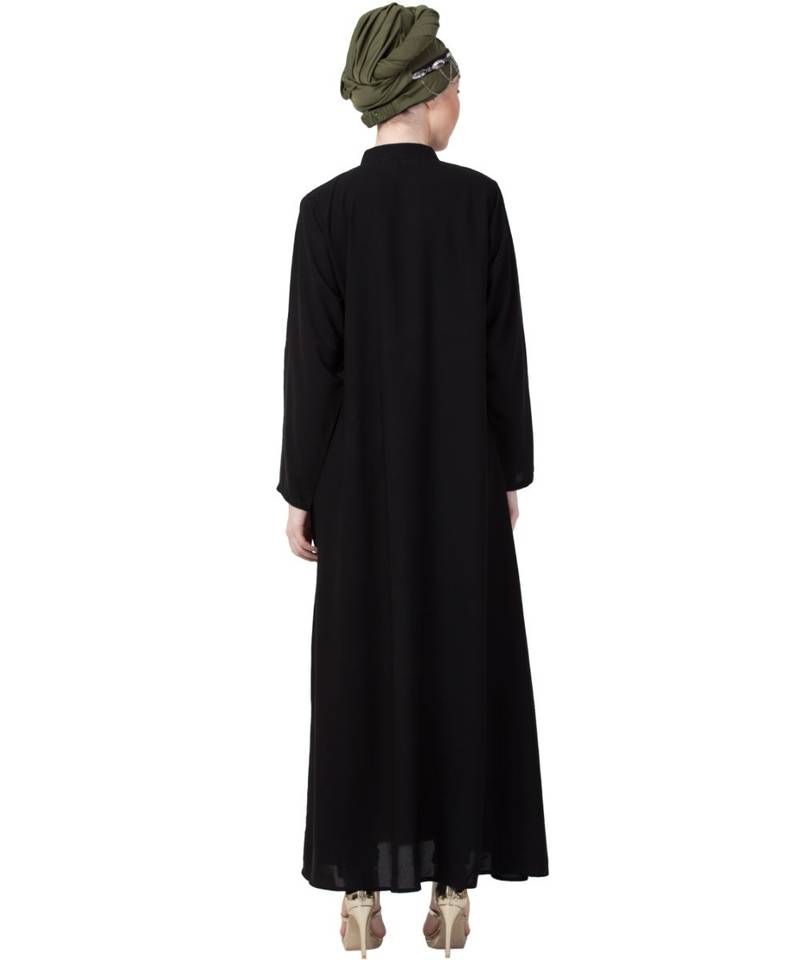 Black Nazneen Front Open Chinese Collar Casual Abaya