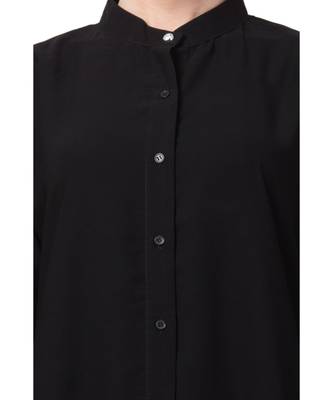 Black Nazneen Front Open Chinese Collar Casual Abaya 5