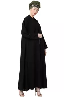 Black Nazneen Front Open Chinese Collar Casual Abaya
