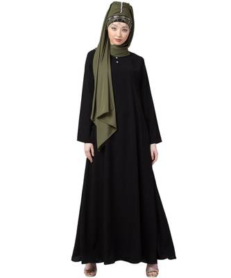 Black Nazneen Front Placket Flare Bottom Basic Abaya 1