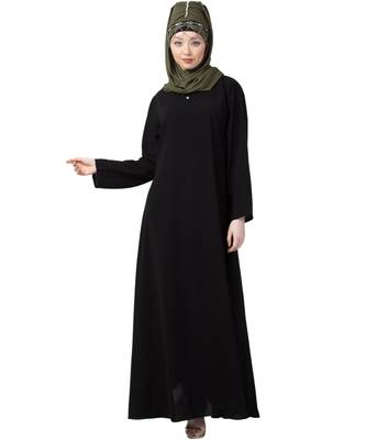 Black Nazneen Front Placket Flare Bottom Basic Abaya 2