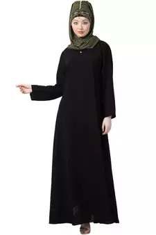 Black Nazneen Front Placket Flare Bottom Basic Abaya