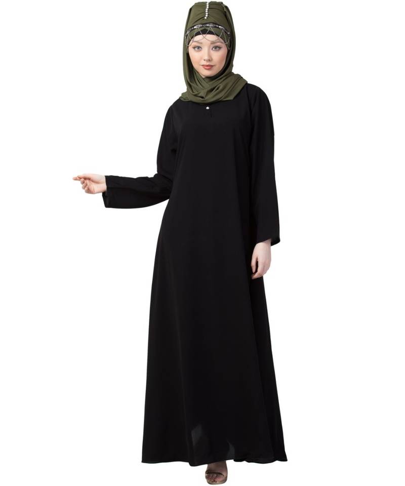Black Nazneen Front Placket Flare Bottom Basic Abaya