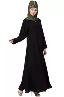 Black Nazneen Front Placket Flare Bottom Basic Abaya