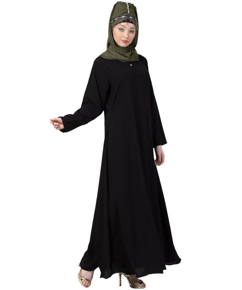 Black Nazneen Front Placket Flare Bottom Basic Abaya