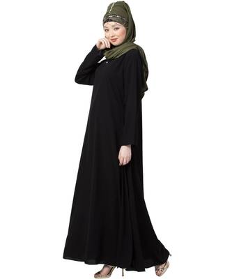 Black Nazneen Front Placket Flare Bottom Basic Abaya 4