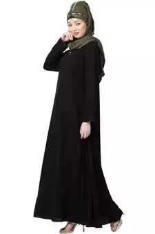 Black Nazneen Front Placket Flare Bottom Basic Abaya