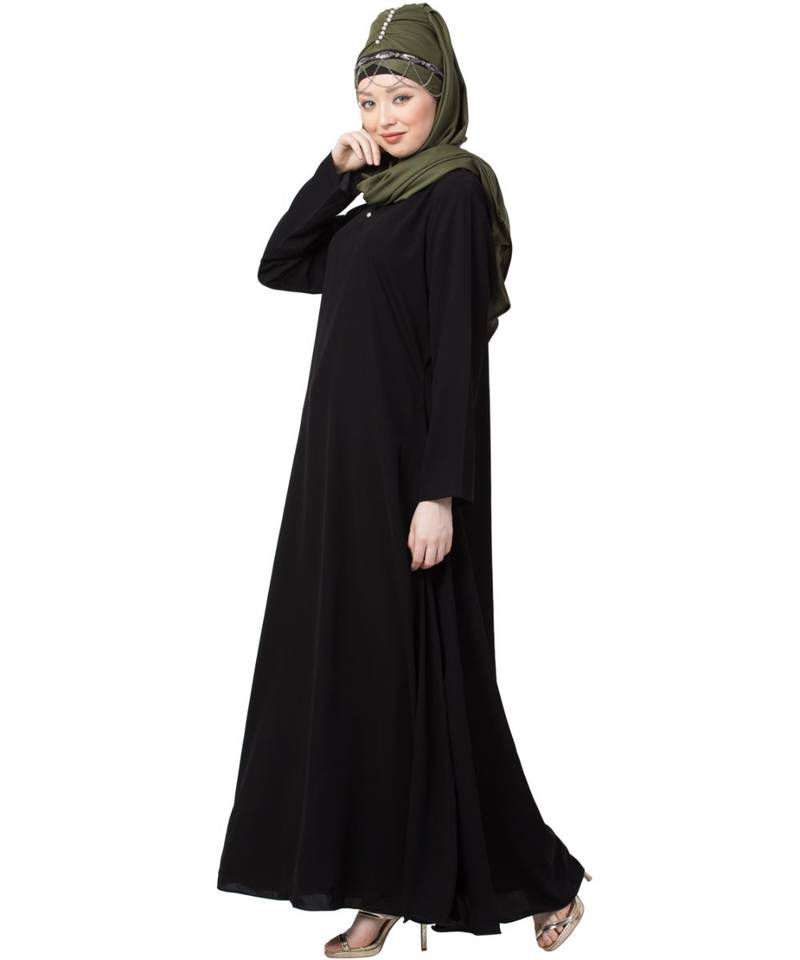 Black Nazneen Front Placket Flare Bottom Basic Abaya
