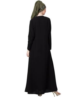 Black Nazneen Front Placket Flare Bottom Basic Abaya 5