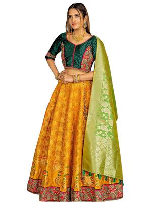 Yellow fancy
 silk unstitched lehenga 1