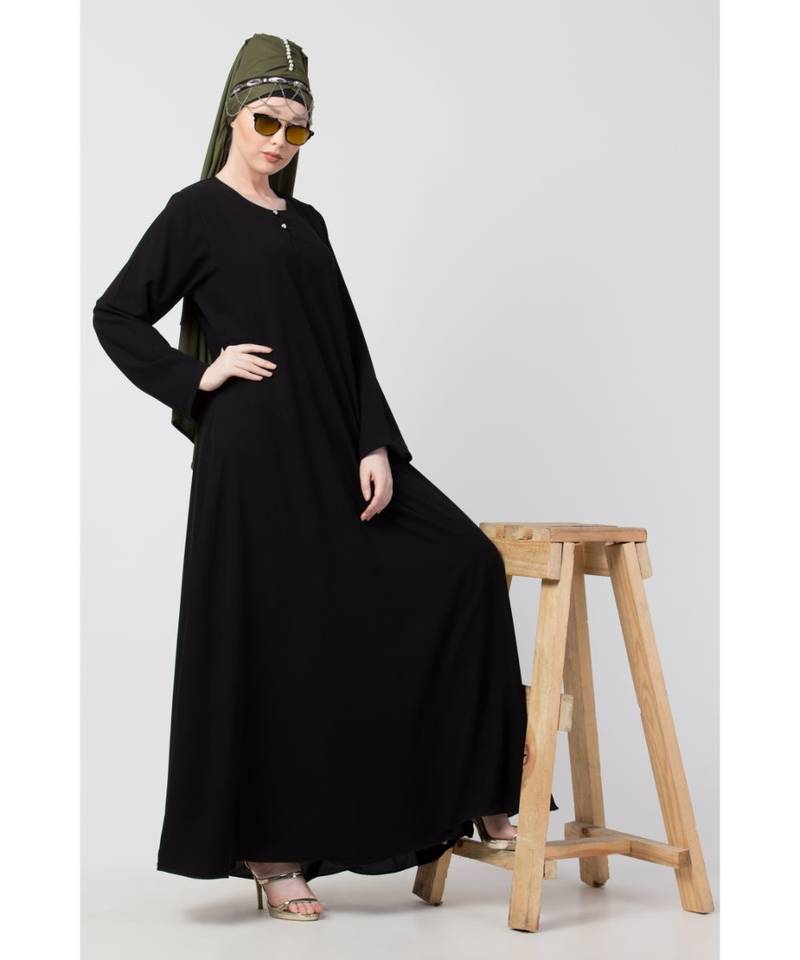 Black Nazneen Front Placket Flare Bottom Basic Abaya