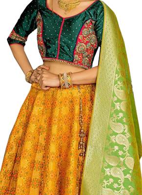 Yellow fancy
 silk unstitched lehenga 2