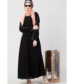 Black Nazneen Golden Piping At Sleeve Casual Abaya