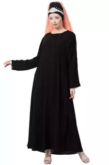 Black Nazneen Golden Piping At Sleeve Casual Abaya