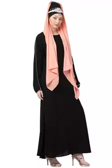 Black Nazneen Golden Piping At Sleeve Casual Abaya