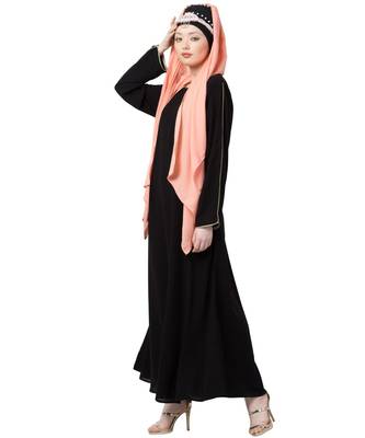 Black Nazneen Golden Piping At Sleeve Casual Abaya 4