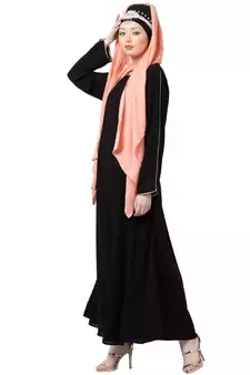 Black Nazneen Golden Piping At Sleeve Casual Abaya